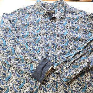 Cremieux Premium Mens SZ 2XB Blue/ Purple Pearl Snap Paisley Long Sleeve Shirt